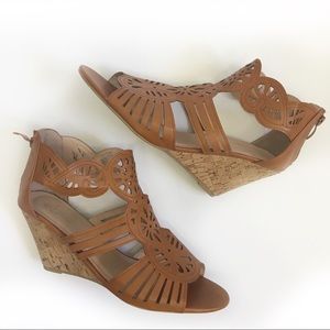 Wide size10 Brown strappy cork wedges size